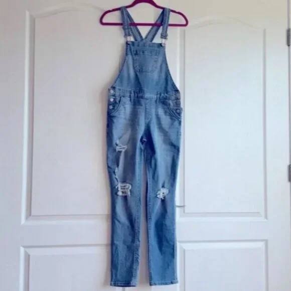 SO medium washed distressed overalls Size 16 kids NWOT - Picture 2 of 6